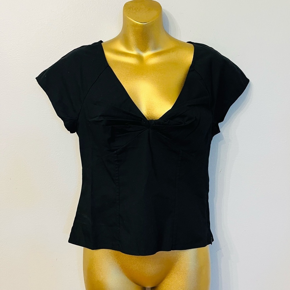 Madewell Black‎ V-Neck Blouse – Twist Front – Cap Sleeve – Size 0 (NWT) - Picture 2 of 5
